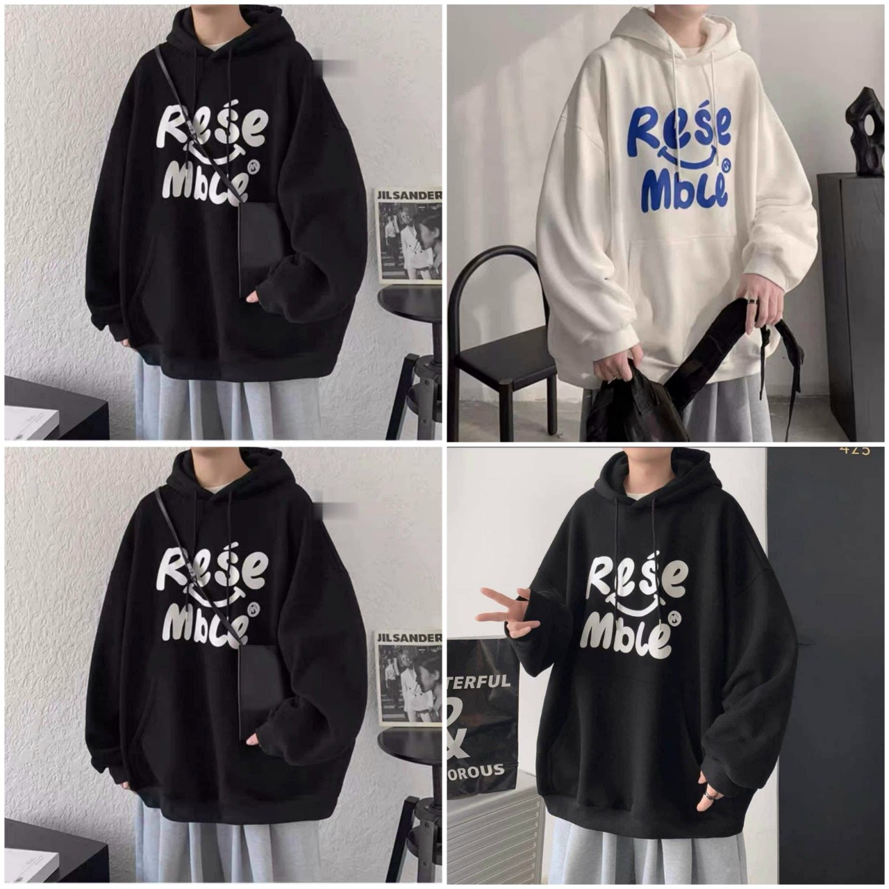 Áo Hoodie Chữ RESE Mble Form Rộng Unisex FREESHIP Khoác Nỉ Thu Đông Nam Nữ Cạp Đôi - Chống Nắng