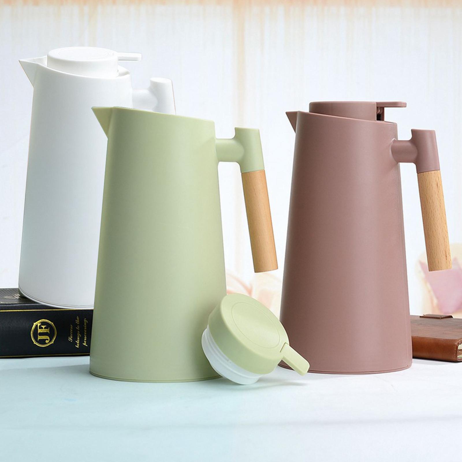 1L Thermal Coffee Carafe Double Wall Vacuum Coffee Pot Tea Carafe Thermos Pot Wood Handle Water Kettle Insulated Flask