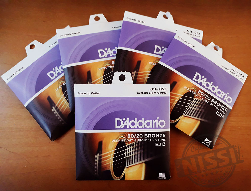 (Chính hãng USA) Dây đàn D'Addario EJ13 80/20 Bronze Acoustic Guitar Strings, Custom Light, 11-52