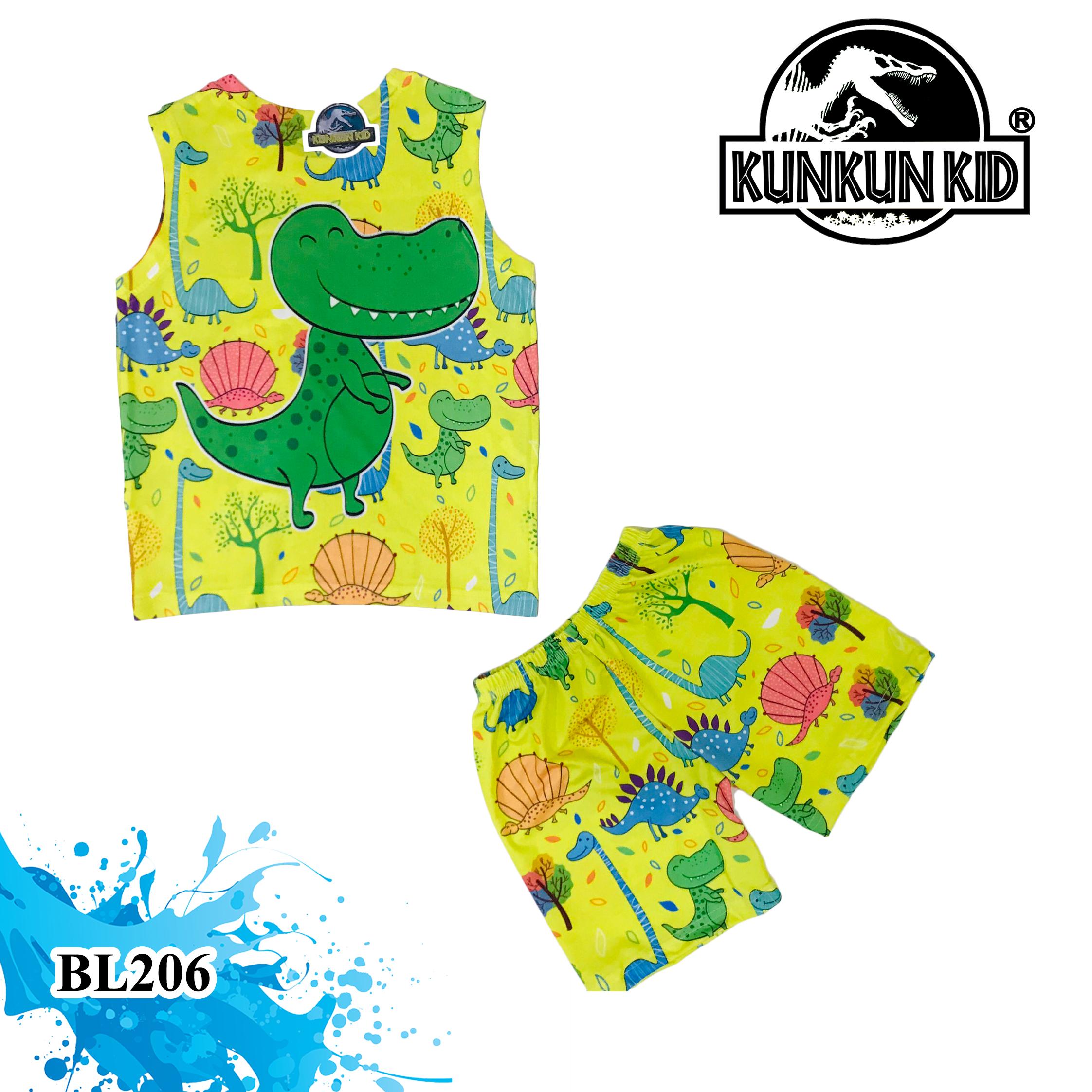 Đồ bộ bé trai thun lạnh 4 chiều in 3D hình khủng long t-rex Kunkun Kid TP294-457-751&amp;BL206- quần áo size đại 10-60kg