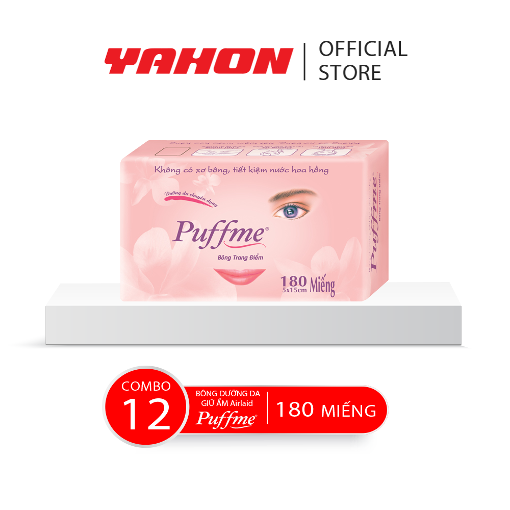 Combo 12 Hộp Bông Dưỡng Da PUFFME Airlaid, 180 Miếng/Hộp