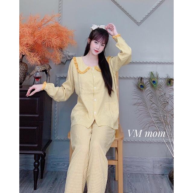 Bộ đồ bầu và sau sinh kẻ cổ ren chất đẹp, có khóa kéo cho bé ti BD194