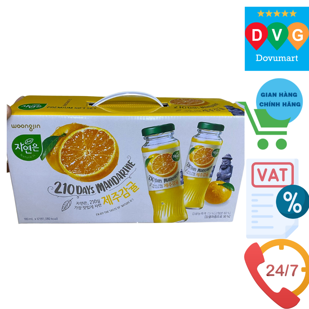 Xách 12 Chai Nước Quýt Woongjin Hàn Quốc 180ML / 웅진) 자연은 제주감귤 180ML