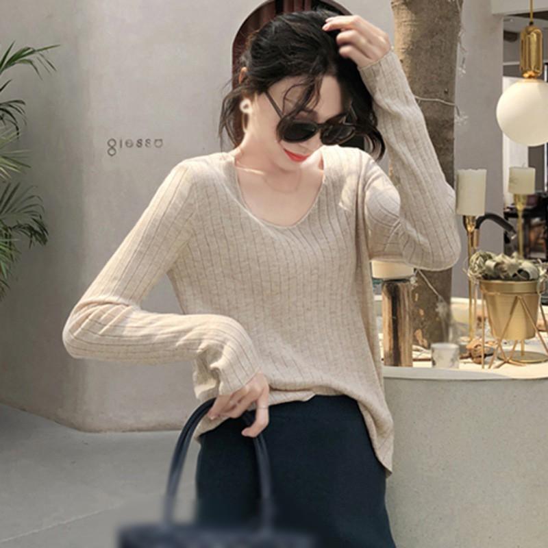 Áo Thun Nữ Tay Dài Cổ Chữ V Dáng Rộng Thời Trang