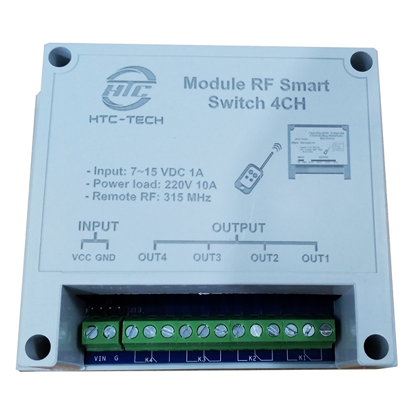 HTC TECH Module điều khiển đóng ngắt 4 Relay bằng sóng RF 315MHz - BUX - Hàng Chính Hãng