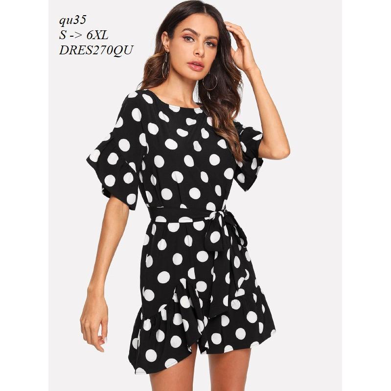 DRESS200 ĐẦM BI TAY LOE VẠT XÉO