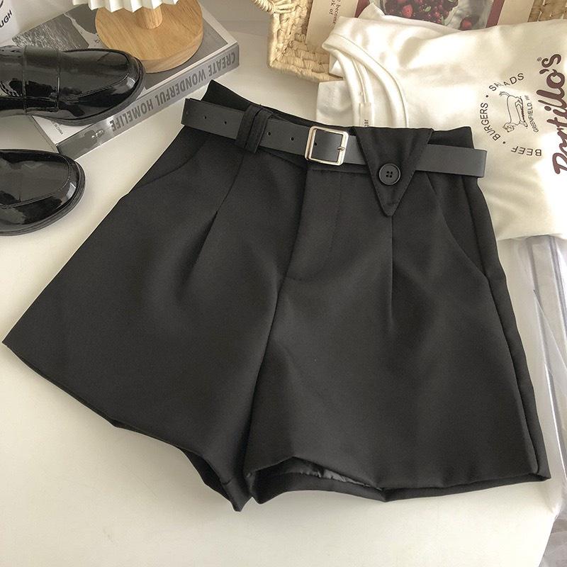 Quần short nữ lưng cao chất liệu tuyết mưa có nắp lệch bên hông chất đẹp siêu tôn dáng Kanimi