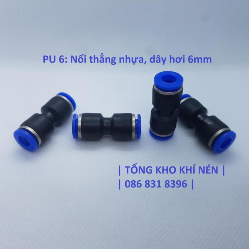Nối thẳng 2 đầu dây hơi khí nén, phun sương, dây hơi 6mm 8mm 10 mm 12mm, PU6 PU8 PU10 PU12.