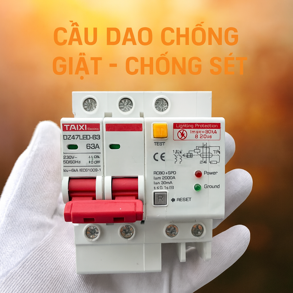 Aptomat – Cầu Dao Chống Giật 63A & Chống Sét Lan Truyền Cao Cấp – Bảo Vệ An Toàn Cho Gia Đình & Thiết Bị Điện