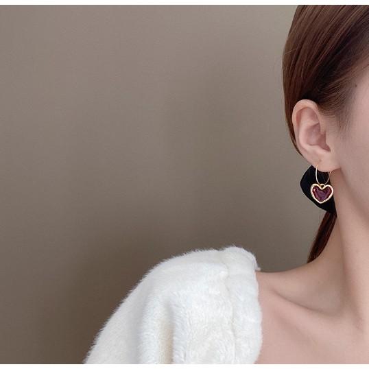 Bông Tai Nữ Họa Tiết Trái Tim Đỏ, Phong Cách Trẻ Trung BT03