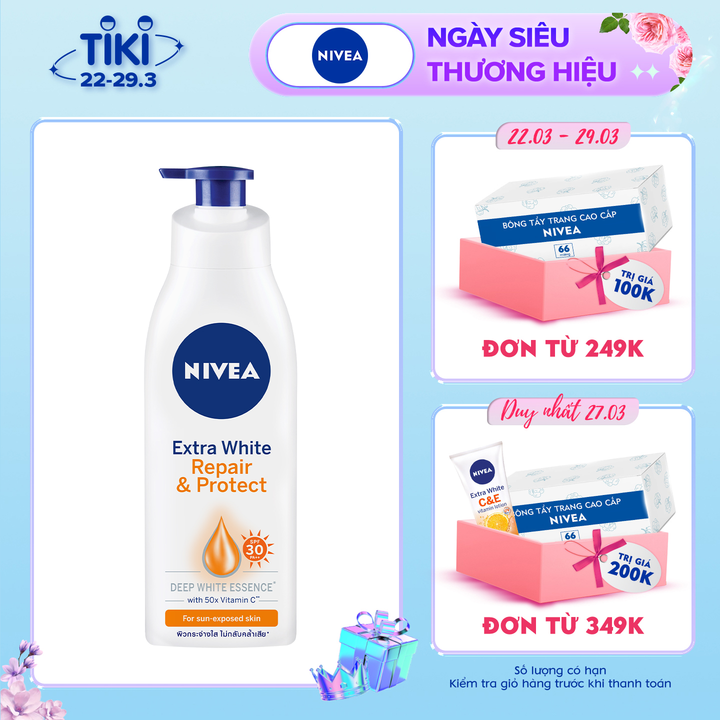 Sữa Dưỡng Thể Dưỡng Trắng NIVEA Giúp Phục Hồi &amp; Chống Nắng SPF 30 (350ml) - 88311