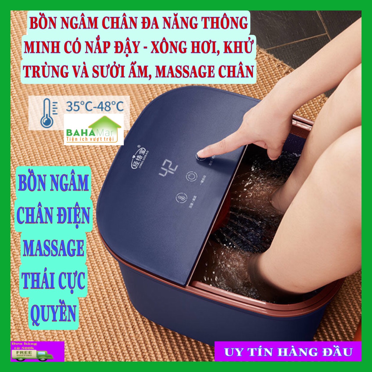 BỒN NGÂM CHÂN ĐA NĂNG THÔNG MINH CÓ NẮP ĐẬY - XÔNG HƠI, KHỬ TRÙNG VÀ SƯỞI ẤM, MASSAGE CHÂN - BỒN NGÂM ĐIỀU NHIỆT "BAHAMAR"  sử dụng tia hồng ngoại sưởi ấm giúp cơ khớp tuần hoàn, và sử dụng các con lăn giúp massage bấm huyệt