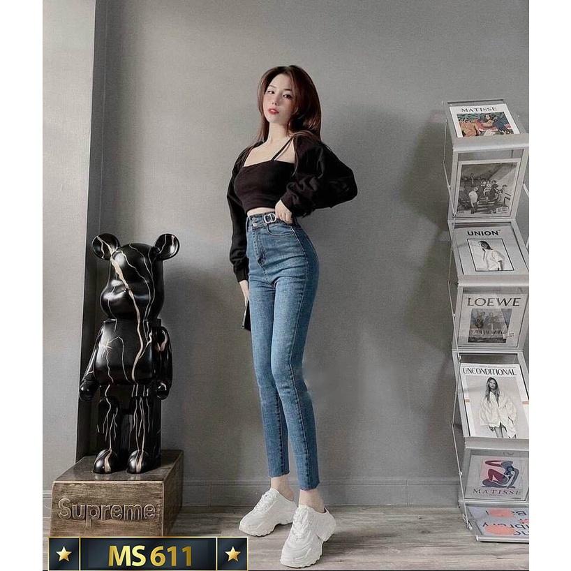 Quần jean nữ xanh trơn hack dáng cao cấp -chất denim co dãn tốt - quần chuẫn shop BEN Shop0807 H20