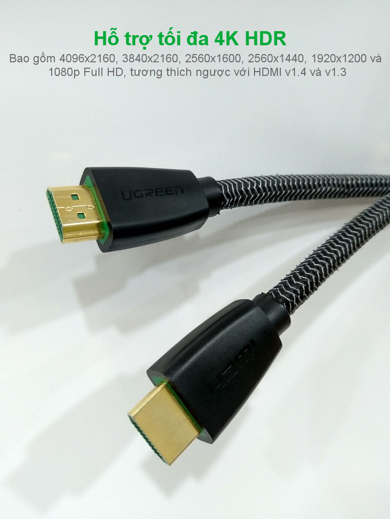 Cáp hdmi 2.0 mạ vàng hỗ trợ độ phân giải tối đa 4k/60Hz 4096x2160 hỗ trợ 3D dùng cho máy tính, máy chiếu, tivi, tivi box, PS3/4...... Dài 5m UGREEN HD118 50465 - Hàng chính hãng