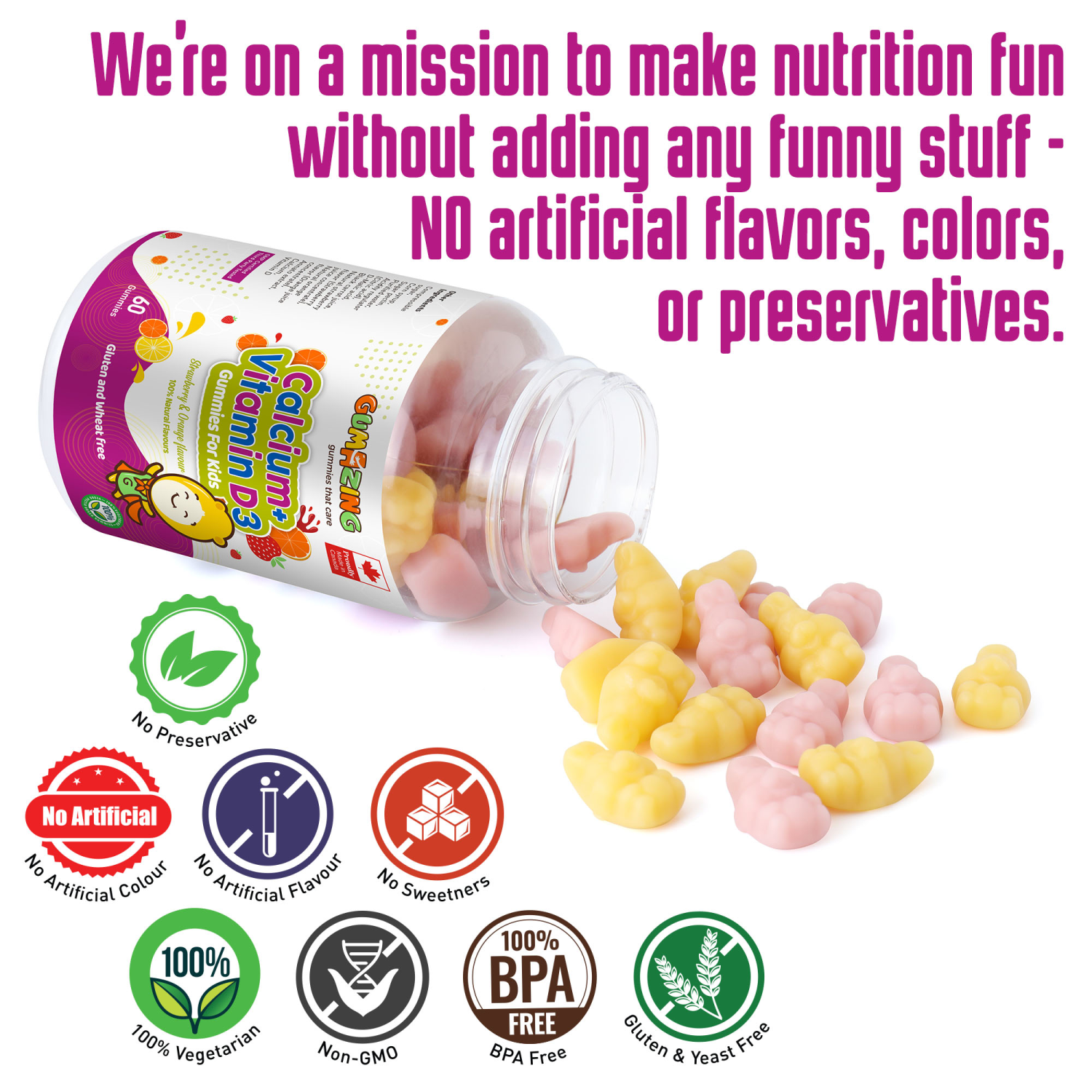 [Voucher 65k] Kẹo dẻo dinh dưỡng Gumazing Gummy Vitamin D3 & Canxi hương trái cây dành cho bé, hỗ trợ sự phát triển của xương và răng - 60 viên/hủ