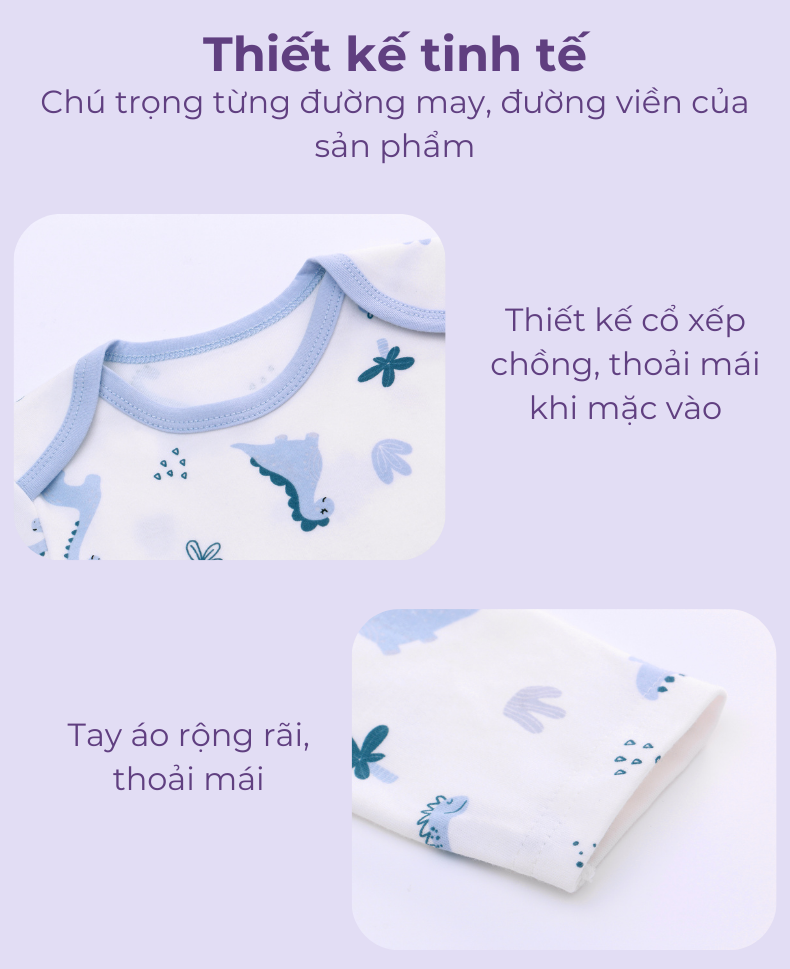 Jumpsuit / Bodysuit Ngắn Tay Dài Miraclebaby Chất Liệu 100% Cotton Cho Bé Trai, Bé Gái từ 0-12 tháng