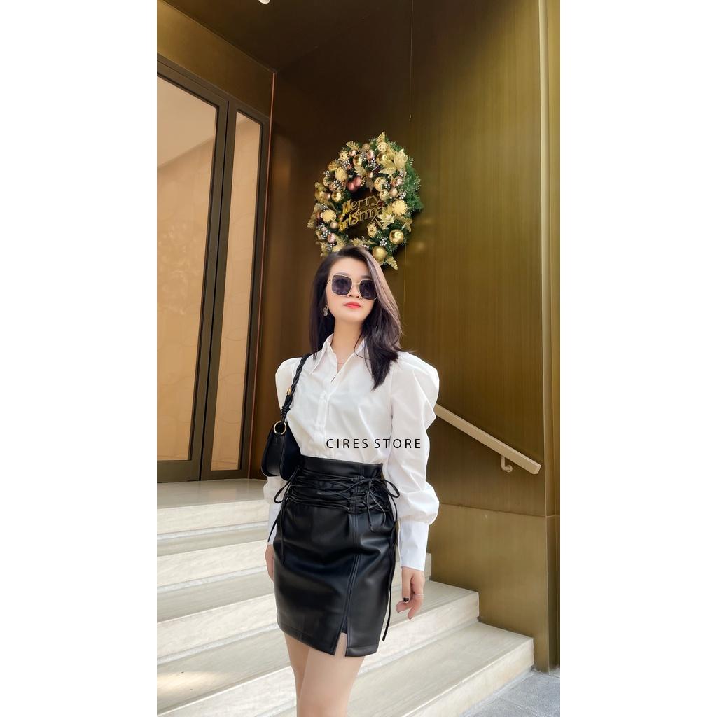 Chân váy da buộc dây