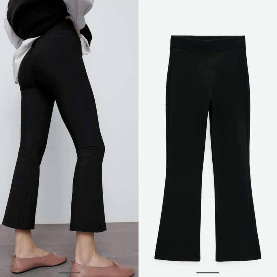 Quần ống loe cạp cao legging dáng dài, Quần legging nữ ôm ống loe chất cotton co dãn