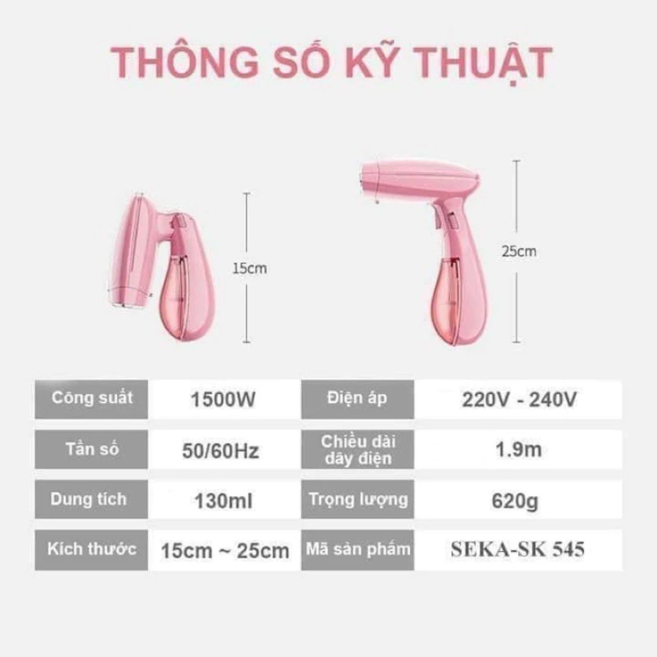 Bàn là hơi nước cầm tay công suất lớn 1500W dung tích 220ml hàng cao cấp