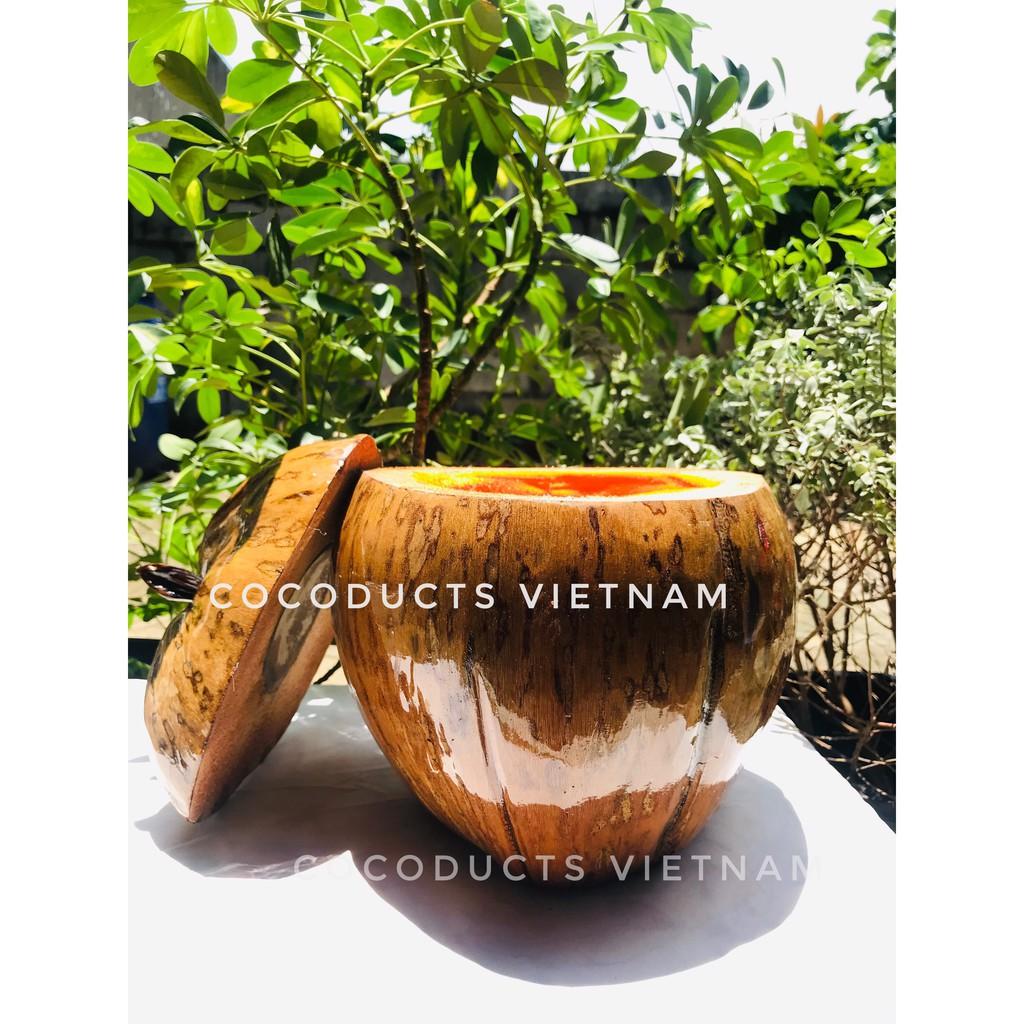 Vỏ bình trà gỗ dừa sơn bóng thủ công