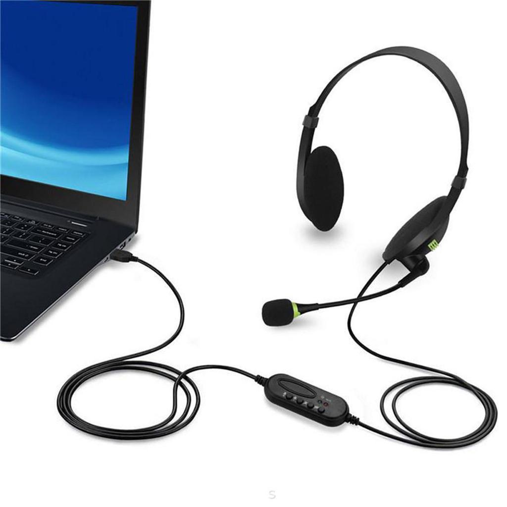 USB Headphones with Microphone Noise Cancelling Headset For Laptop NEW