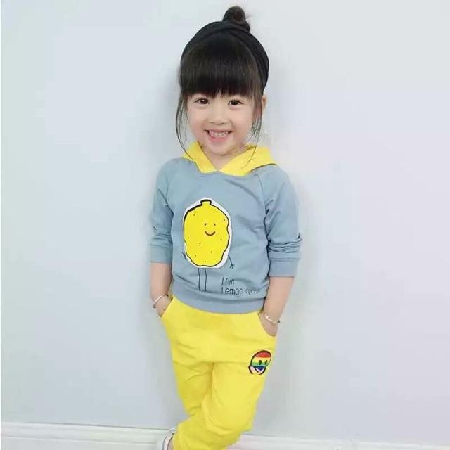Bộ thu đông nón in hình chanh vàng siêu cute Bo060