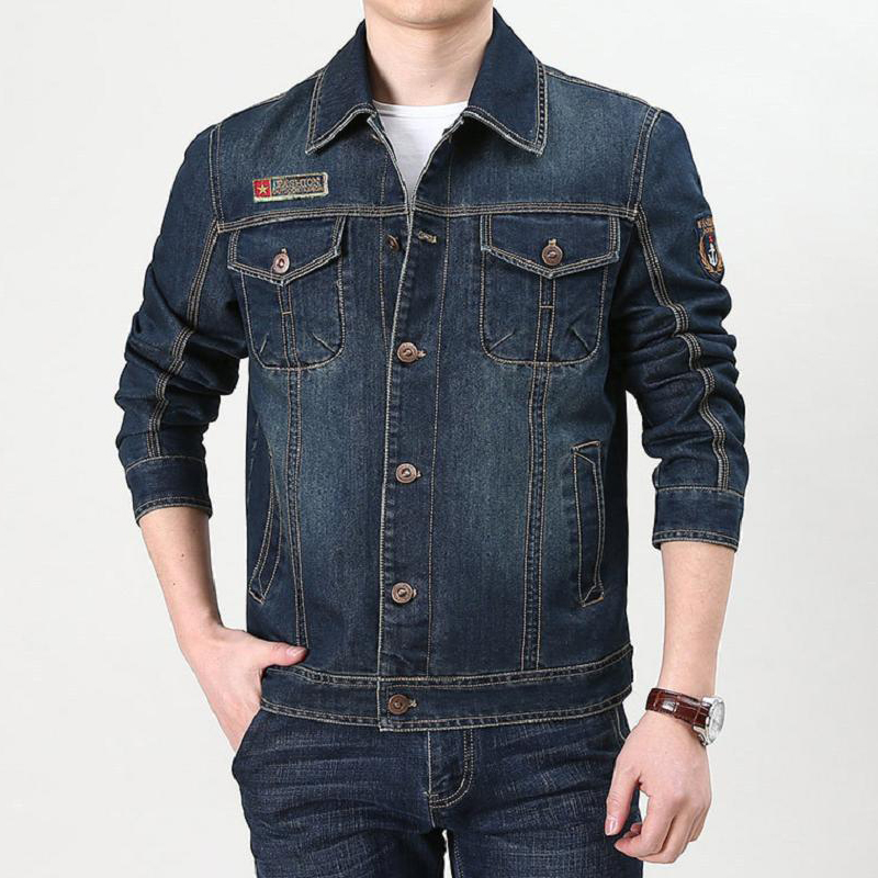 Men's Casual Denim Jacket Cotton Loose Lapel Coat