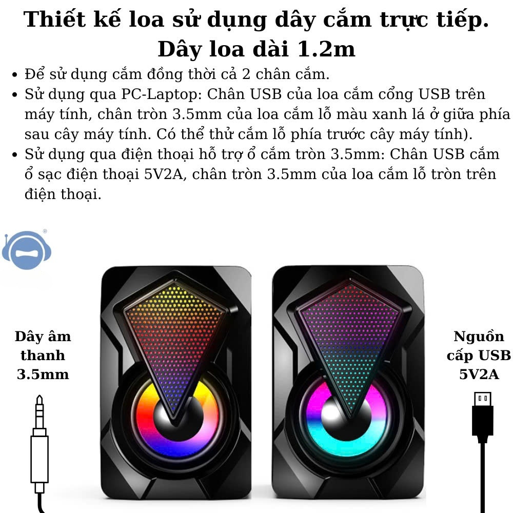Loa vi tính để bàn SUPER BASS cực đã, có LED, dòng loa cao cấp cho laptop, pc, điện thoại MÀU ĐEN - Hàng Nhập Khẩu