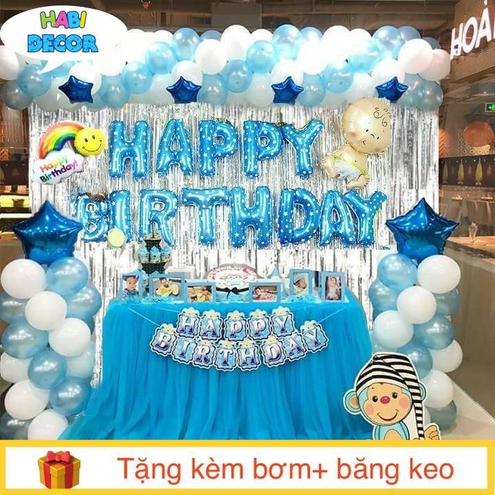 Hình ảnh Combo Trang Trí Tiệc Sinh Nhật 2 Rèm Kim Tuyến, Bóng Chữ Happy Birthday và 50 bong bóng tròn CB01