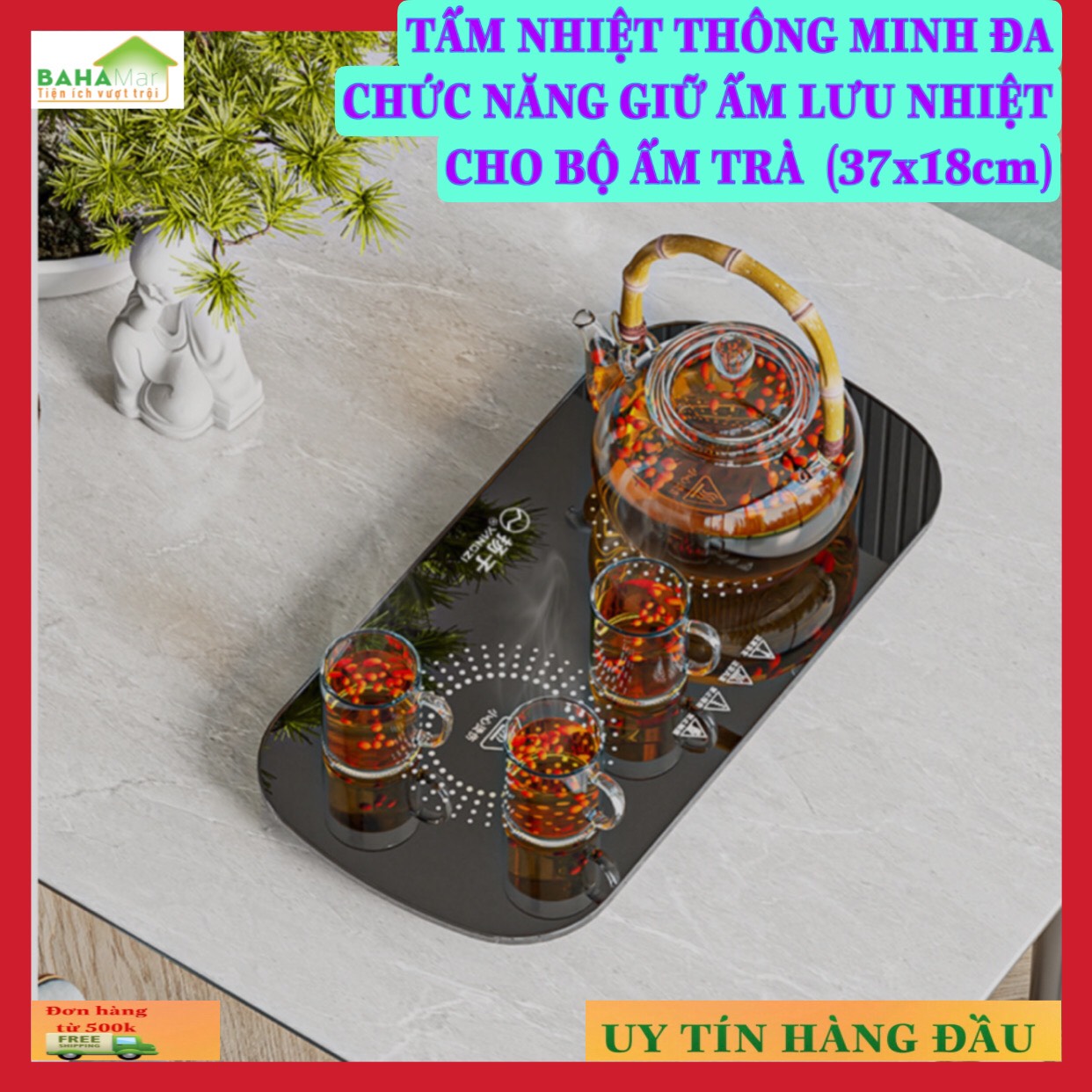 TẤM NHIỆT THÔNG MINH ĐA CHỨC NĂNG GIỮ ẤM LƯU NHIỆT CHO BỘ ẤM TRÀ   "BAHAMAR"  Bề mặt kính cường lực được nâng cấp, bền hơn và dễ dàng lau sạch bụi bẩn