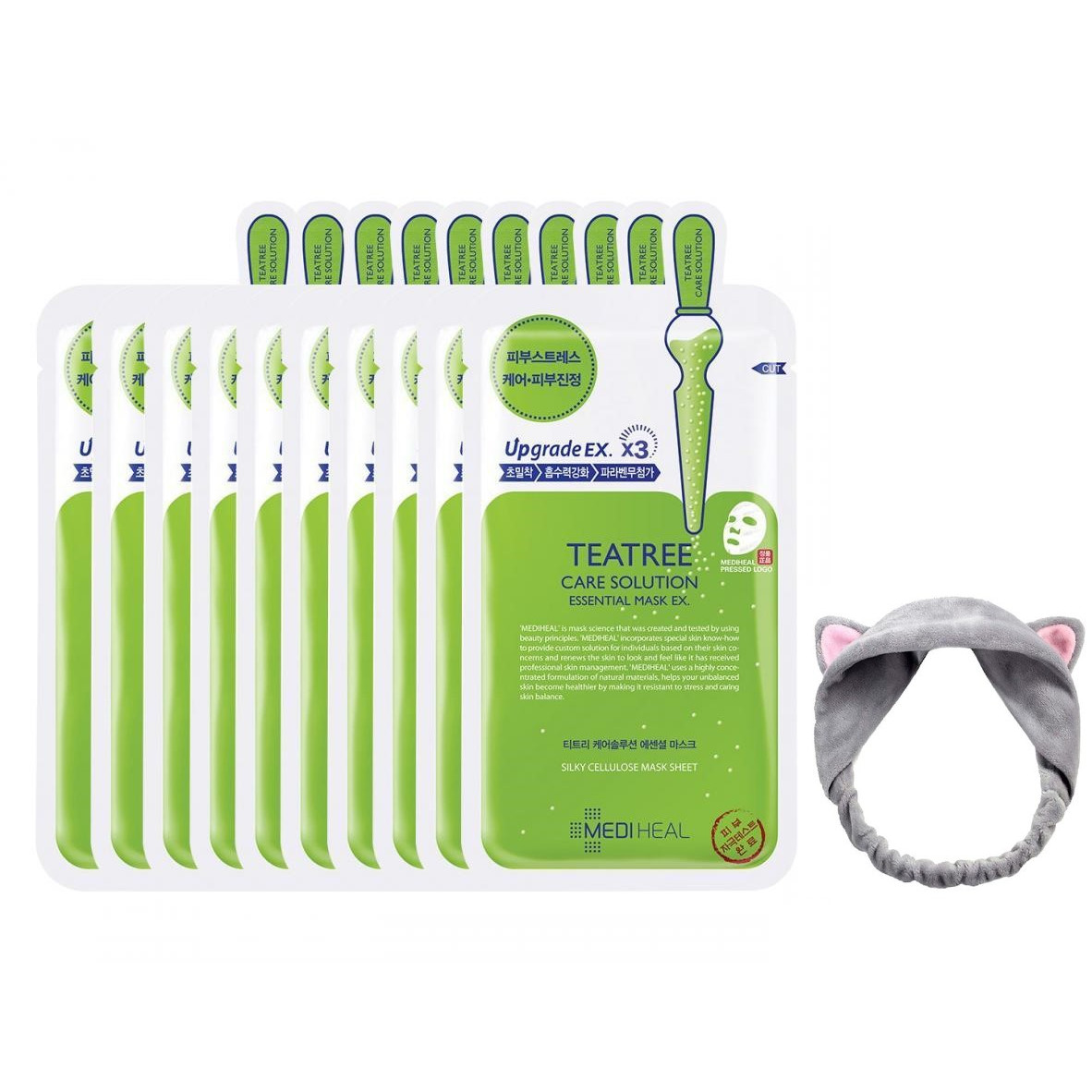 Hộp 10 Mặt nạ dưỡng da giảm mụn chiết xuất tràm trà Mediheal Teatree Solution Essential Mask Ex 25ml x10 + Tặng 1 Băng Đô Tai Mèo Xinh Xắn