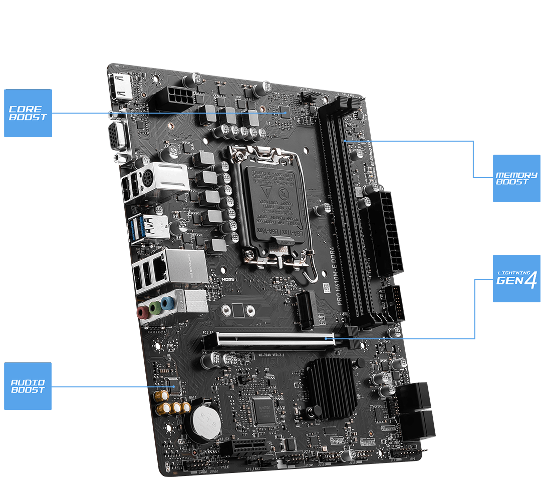 Mainboard MSI Pro H610M-E DDR4 (mATX, LGA1700, DDR4, VGA, HDMI) - Hàng chính hãng