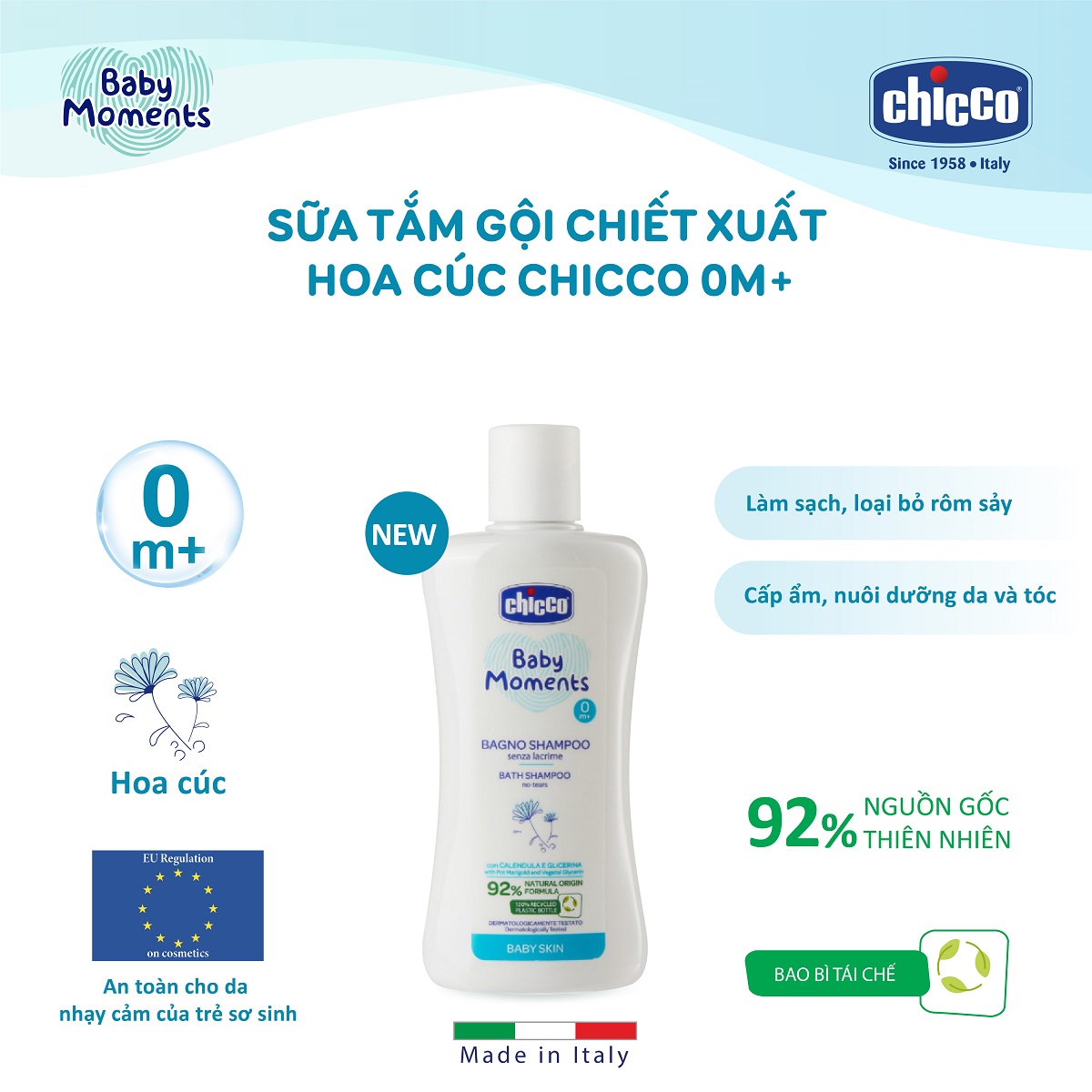 Sữa tắm gội chiết xuất Hoa cúc Chicco 0M+ 200ml/500ml