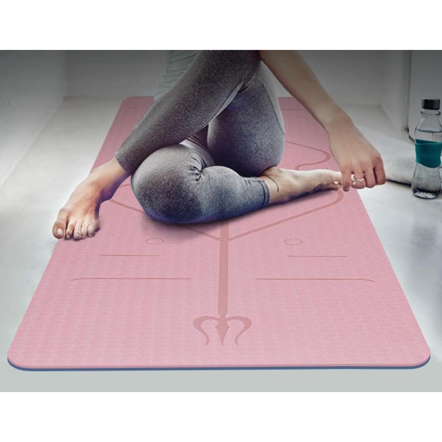 Thảm Tập Yoga Gym TPE 6MM Định Tuyến Cao cấp Siêu bền Chống trơn trượt Tặng Dây buộc