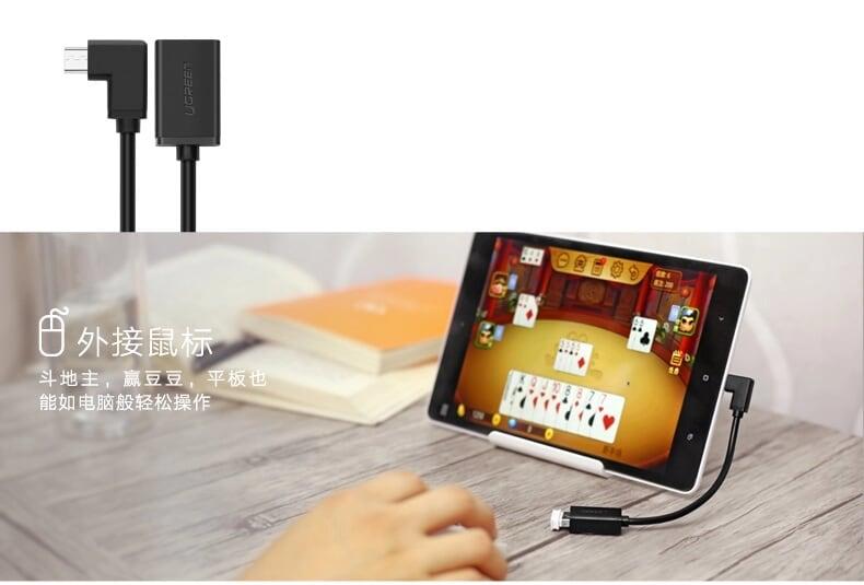 Ugreen UG10379US119TK 15CM màu Đen Cáp chuyển đổi MICRO USB sang USB âm hỗ trợ OTG đầu vuông góc 90 độ - HÀNG CHÍNH HÃNG