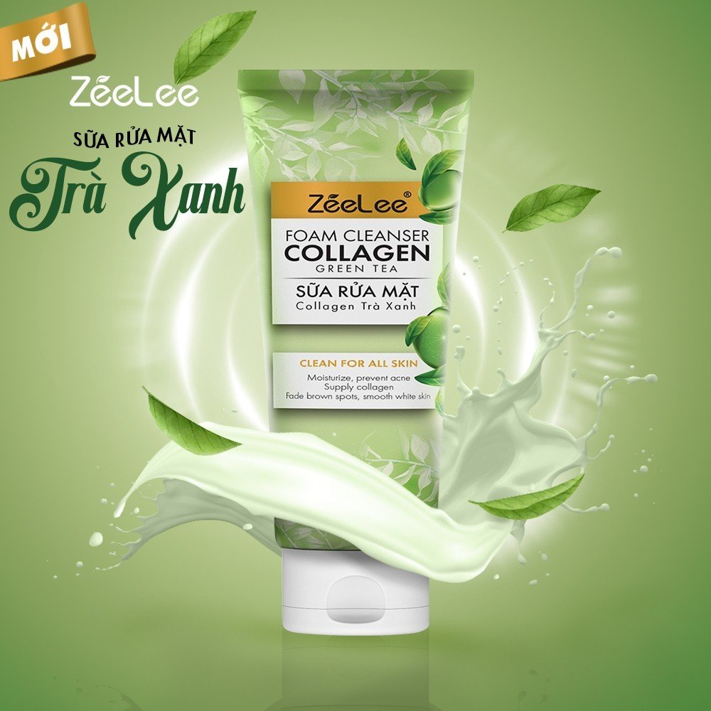 Sữa Rửa Mặt Collagen Trà Xanh Zeelee Làm Sạch Da Chết Trắng Sáng Mịn Màng 100ml E24