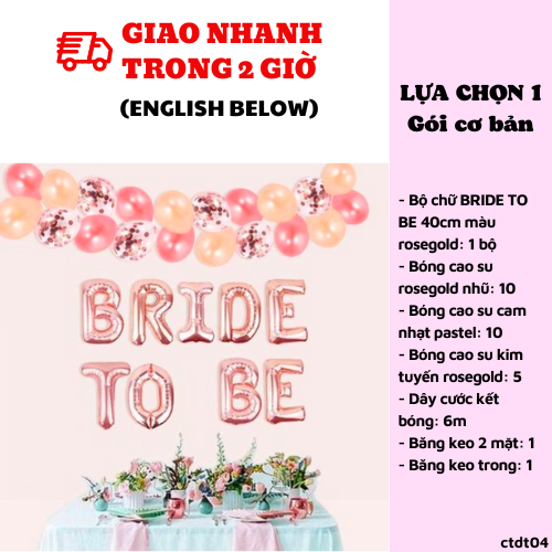 Bộ bóng trang trí tiệc chia tay độc thân chữ Bride To Be màu hồng ctdt04