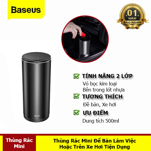 Thùng Rác Mini Ô Tô, Để Bàn Làm Việc Chính Hãng Baseus Siêu Tiện Dụng Và 30 Túi Đựng( Bán Lẻ Túi)