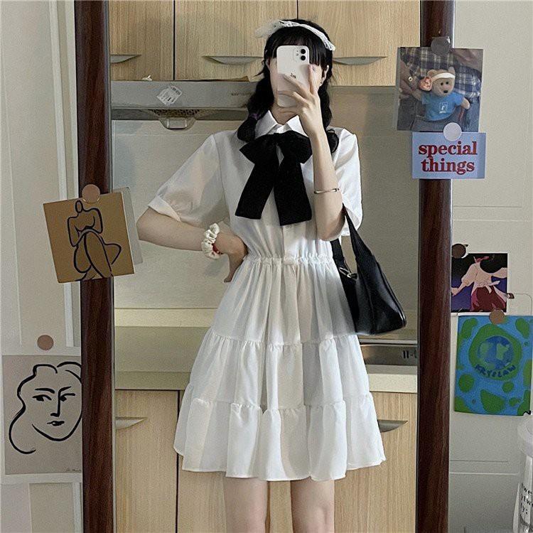 Váy Babydoll Trắng Tay Ngắn Dáng Xòe SANMAY Đầm Đi Dự Tiệc Cưới,Đi Chơi,Form Rộng Cổ Sơ Mi Ulzzang Hàn Quốc VD044