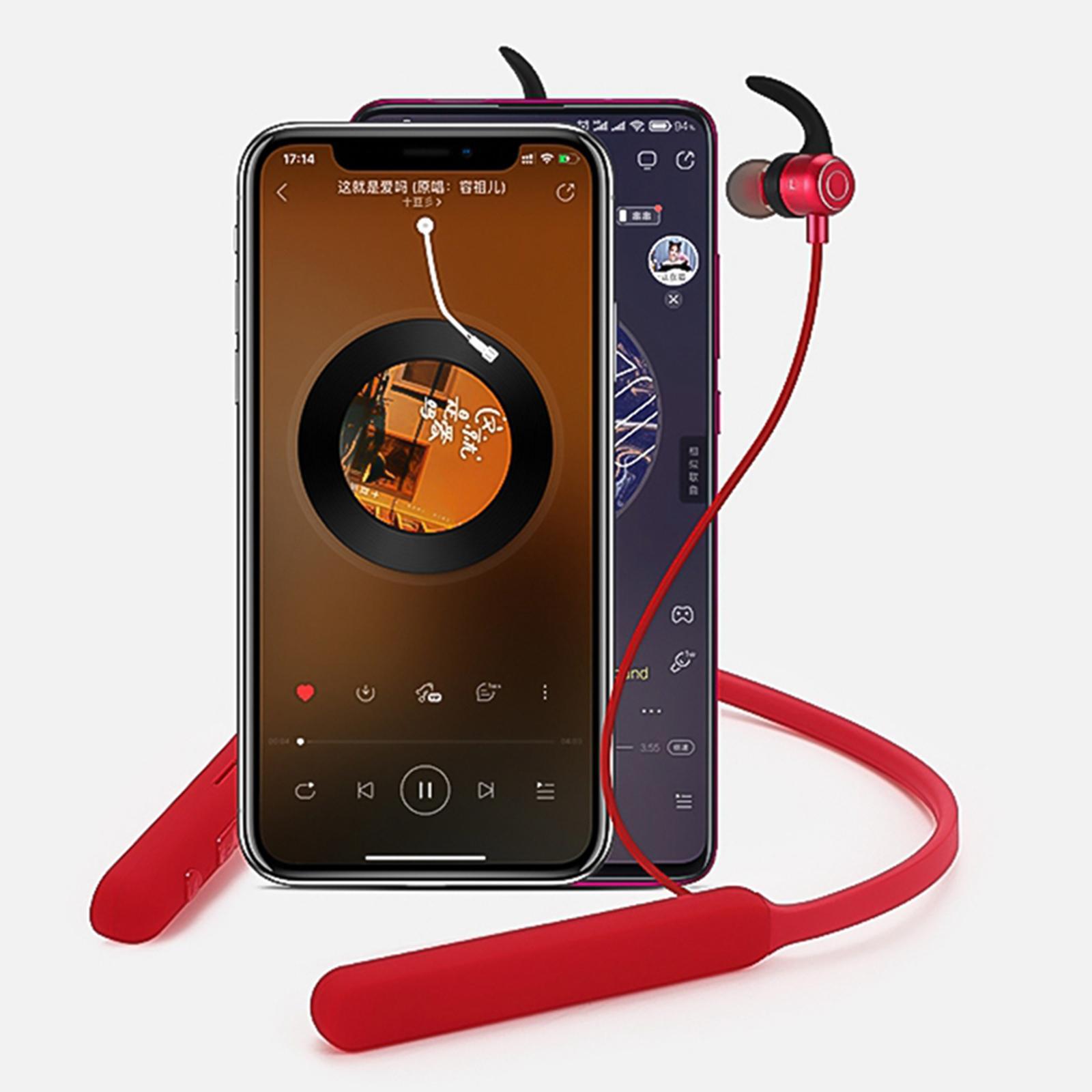 Wireless Bluetooth Earphone Neckband Noise Cancelling for Running Red