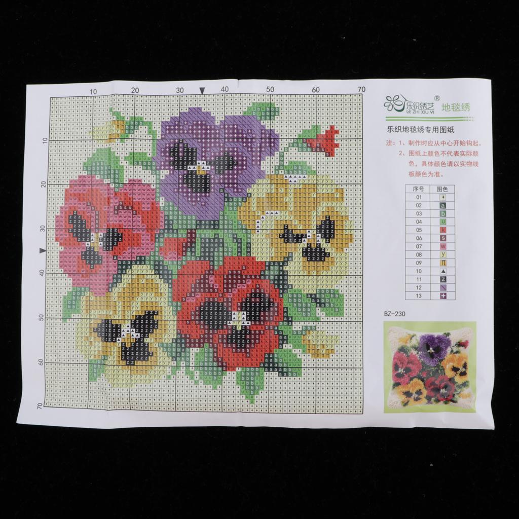Latch Hook Kits Pillow Case Cushion Cover Making Kit 17x17" Colorful Flowers