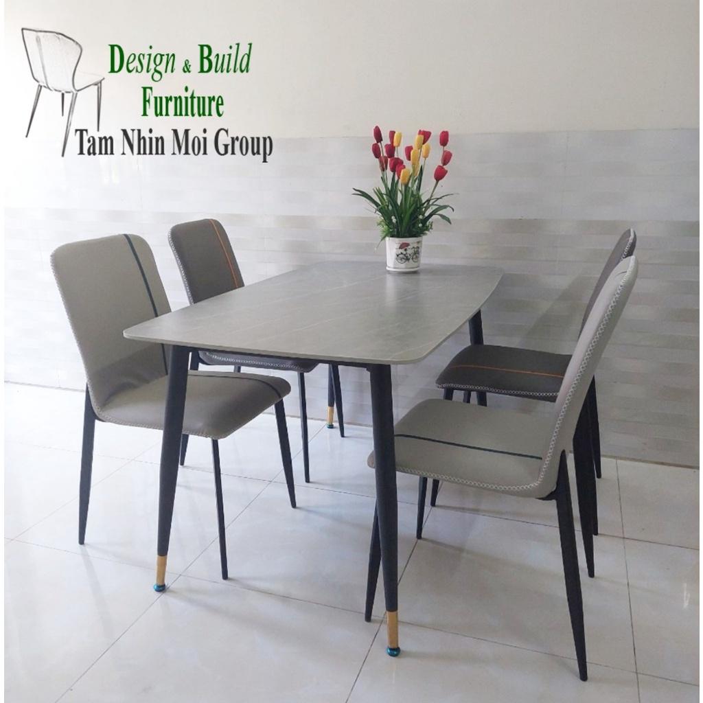 Bàn ăn 4 ghế mặt đá ceramic chống thấm, chân sắt sơn tĩnh điện MS11 06