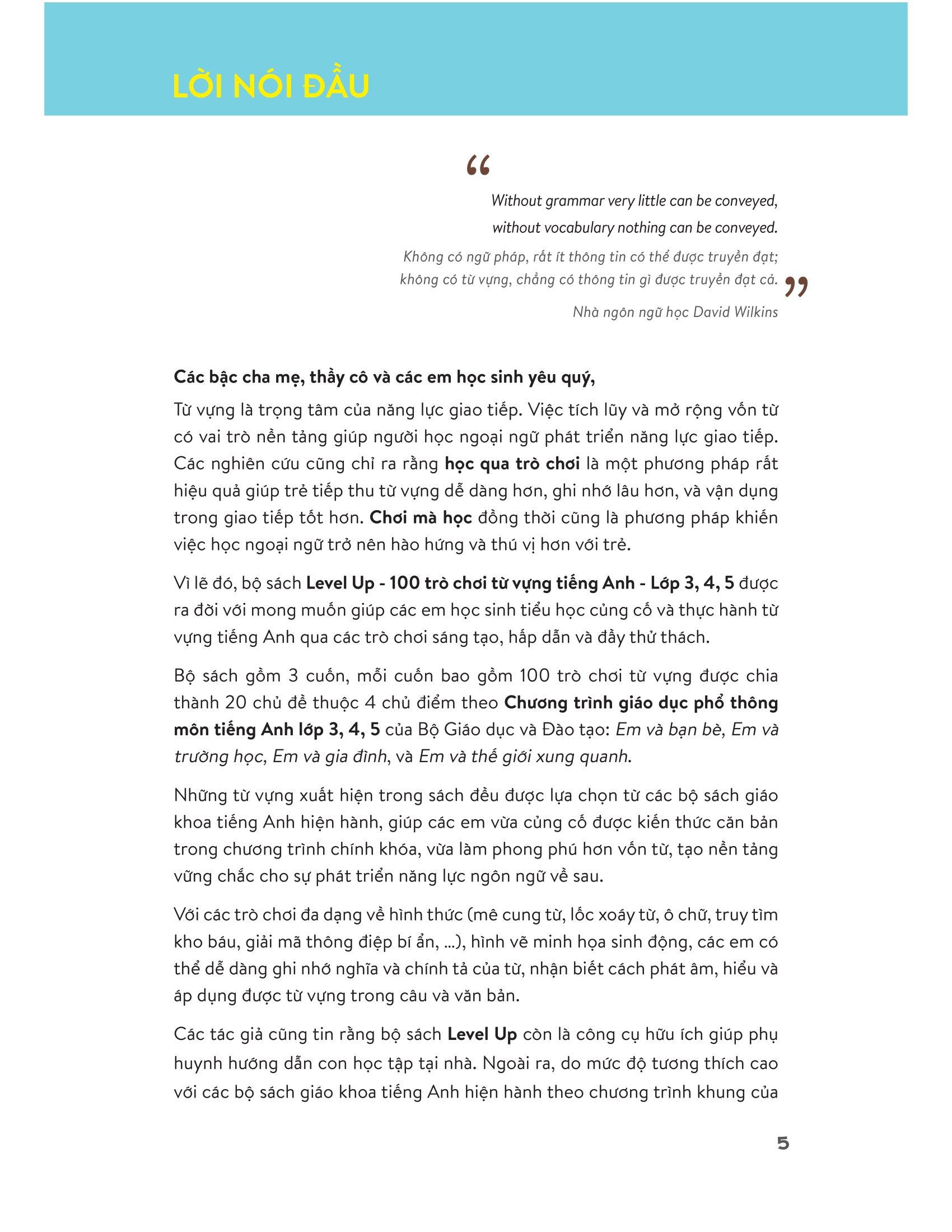 Level Up - 100 Trò Chơi Từ Vựng Tiếng Anh - Lớp 3