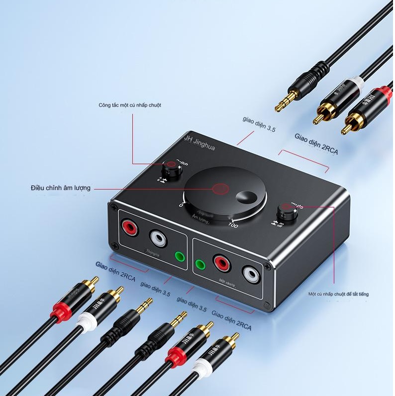 ROGTZ Bộ Chia Âm Thanh 2 Chiều, Từ 1 Thiết Bị Ra 2 Loa, Tai Nghe Hoặc Từ 2 Thiết Bị Ra 1 Loa/ Tai Nghe JH-Q280 - Hàng Nhập Khẩu