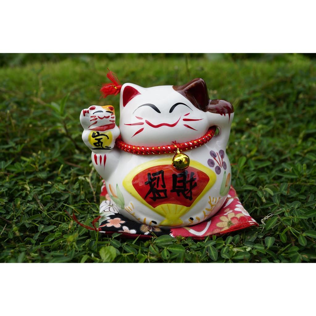 Mèo Thần Tài vẫy tay gốm sứ may mắn chiêu tài - Cao 12cm