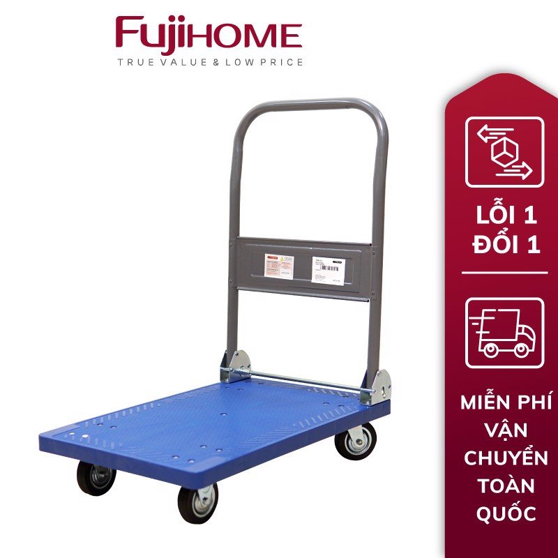 Xe đẩy hàng 4 bánh gấp gọn chở 120kg sàn nhựa nhập khẩu FUJIHOME PH150A - bánh cao su chống ồn, sàn nhựa chống ăn mòn- Hàng chính hãng