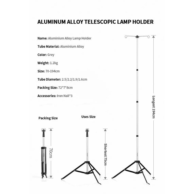 Đồ cắm trại giá treo đèn 3 chân Naturehike campoutvn NH17D015-J du lịch dã ngoại 1m94 xếp gọn chắn chắn có cọc giữ chân khi có gió A113