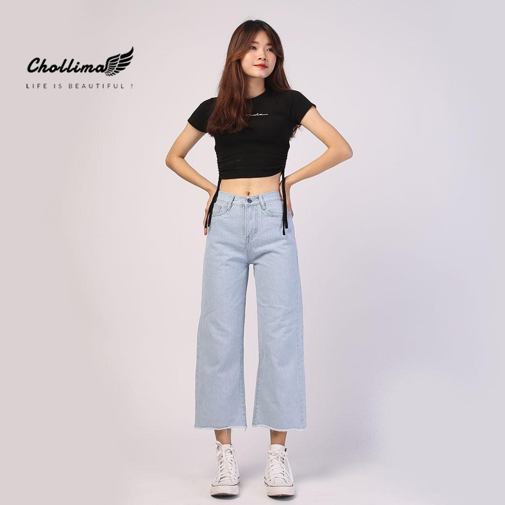 Quần baggy jeans nữ Chollima ống rộng trơn tua lai màu trắng bạc QD014 – quần bò nữ ulzzang