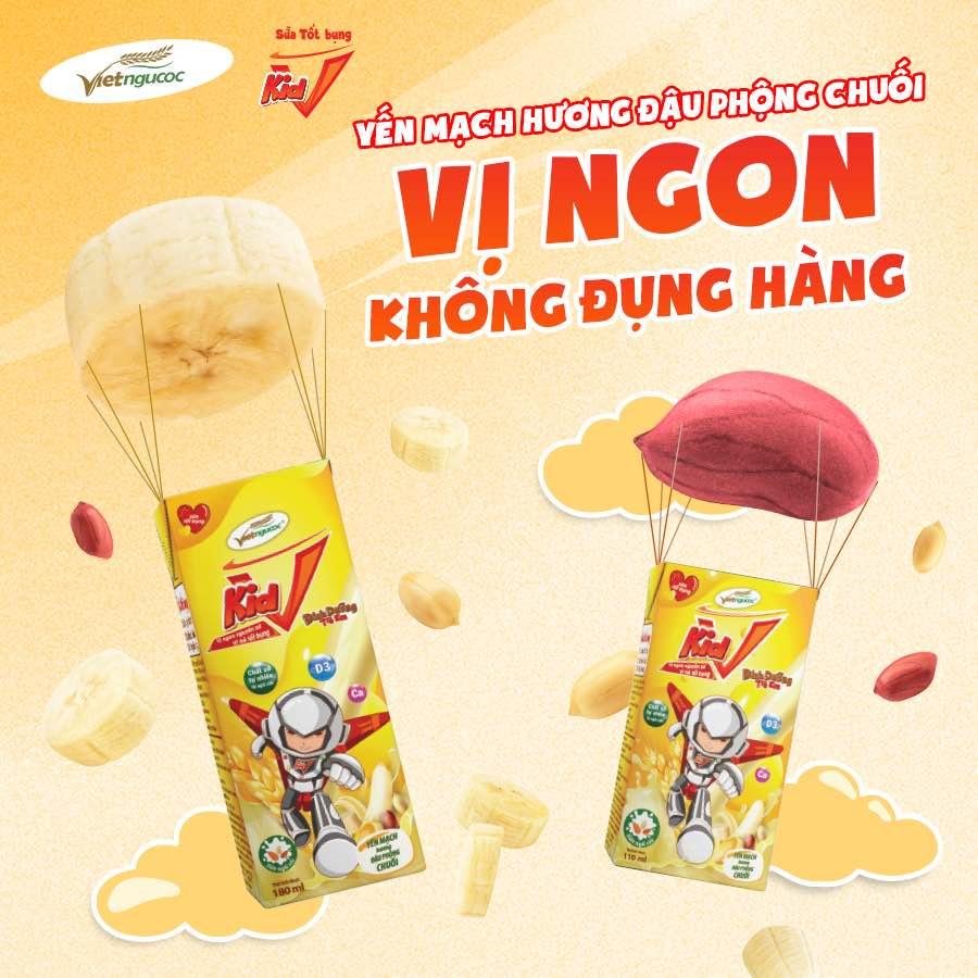 Combo 5 Lốc Sữa Yến Mạch Vkid VIỆT NGŨ CỐC Cho Bé Thơm Ngon Hương Vị Cacao 180ml/Hộp