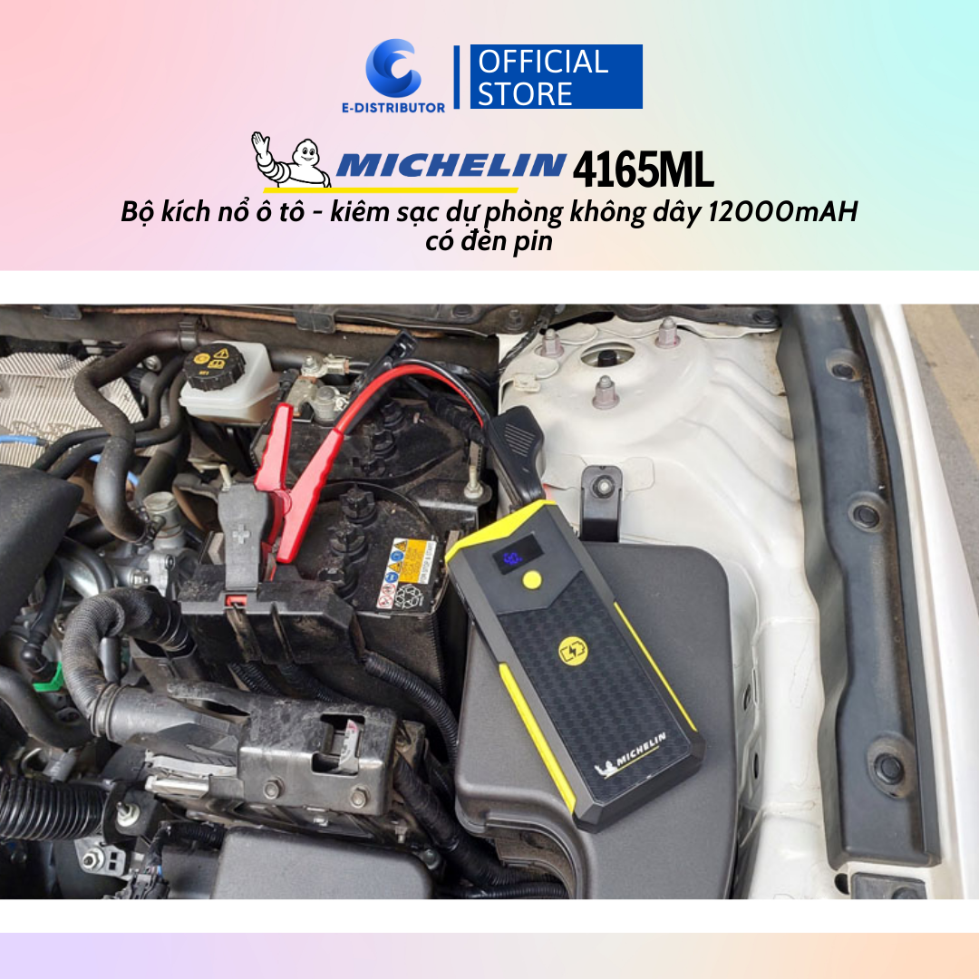 Bộ kích bình ô tô 750A - 1500A chuyên dụng kiêm sạc dự phòng 12000 mAh có đèn pin Michelin 4165ML - Hàng chính hãng